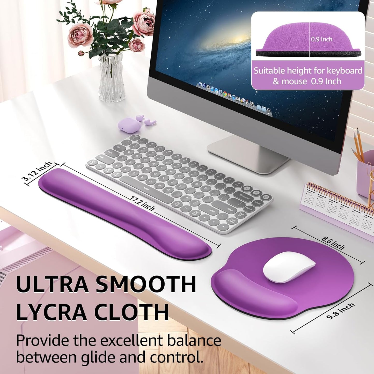 KTRIO Ergonomic Keyboard Wrist Rest and Mouse Pad with Wrist Rest Set, Memory Foam Wrist Support for Typing, Gaming, Office and Home Use, Black