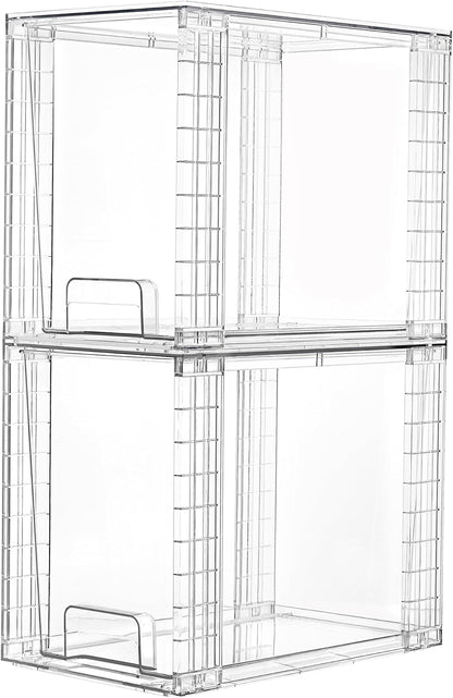 Vtopmart 4 Pack Stackable Storage Drawers,Clear Acrylic Drawer Organizers with Handles, Easily Assemble for Fridge, Bathroom,Kitchen Undersink,Cabinet,Pantry Organization and Storage