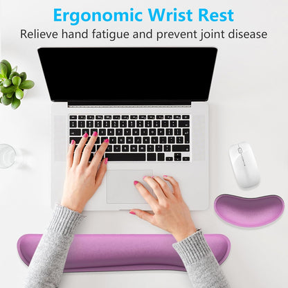 Dapesuom Enlarge Keyboard Wrist Rest, Cute Memory Foam Keyboard Wrist Cushion for Computer Desk Mats Support, Typing Pain Relief Ergonomic Mouse Pad Rests with Non-Slip Base for Gaming, Laptop, Purple