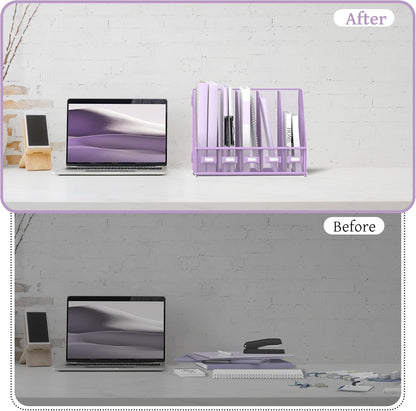 SUPEASY Desk Organizers Metal Desk Magazine File Holder with 5 Vertical Compartments Rack File Organizer for Office Desktop, Classroom, Home Workspace, Black