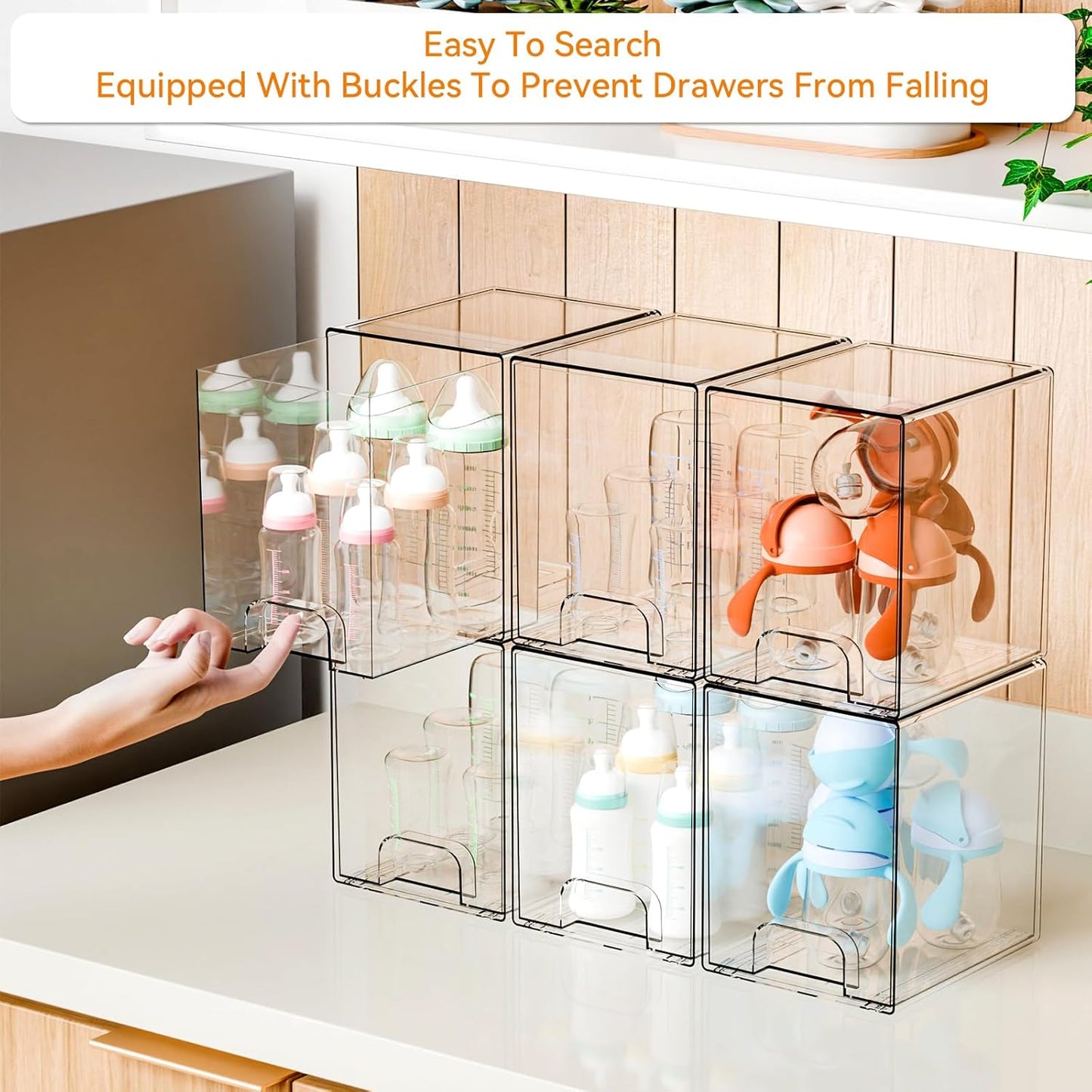 Yieach 4 Pack Clear Stackable Storage Drawers,4.4'' Tall Acrylic Drawer Containers for Organizing,Bathroom Organizers and Storage Bin Box,Plastic Makeup,Medicine Organizer Bins for Cabinet,Undersink