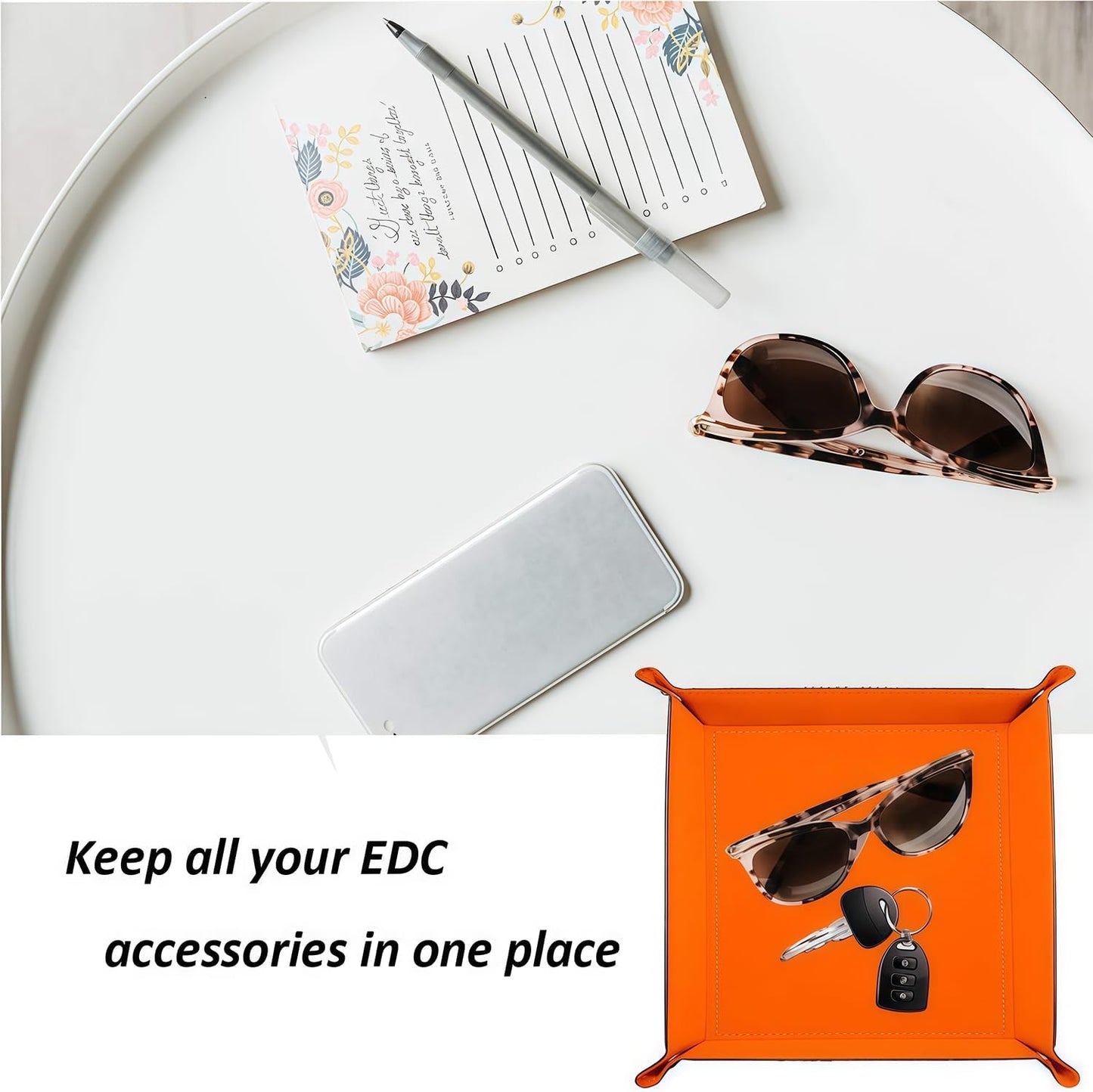 siduater Valet Tray Desktop Storage Organizer, Vegan Leather Catchall Bedside Vanity Tray Nightstand Caddy Holder for Remote Controller, Watch, Keys, Phone, Wallet, Sunglasses, Jewelry - Map