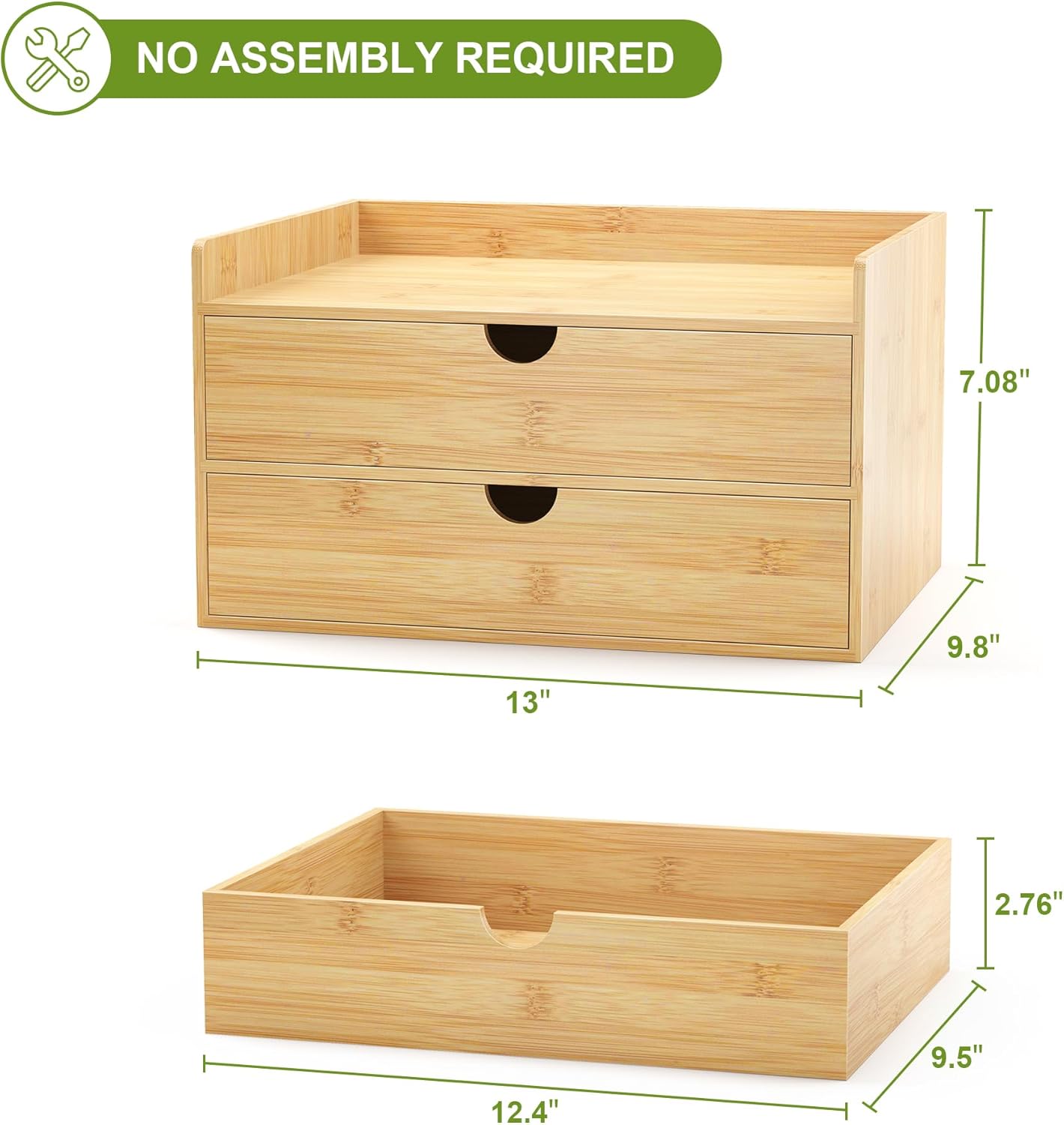 Wisuce Bamboo Desk Drawer Organizer, 3 Drawer Desktop Organizer with Drawers Tabletop Storage Organization Box for Office Home Toiletries Supplies Vanity, No Assembly Required