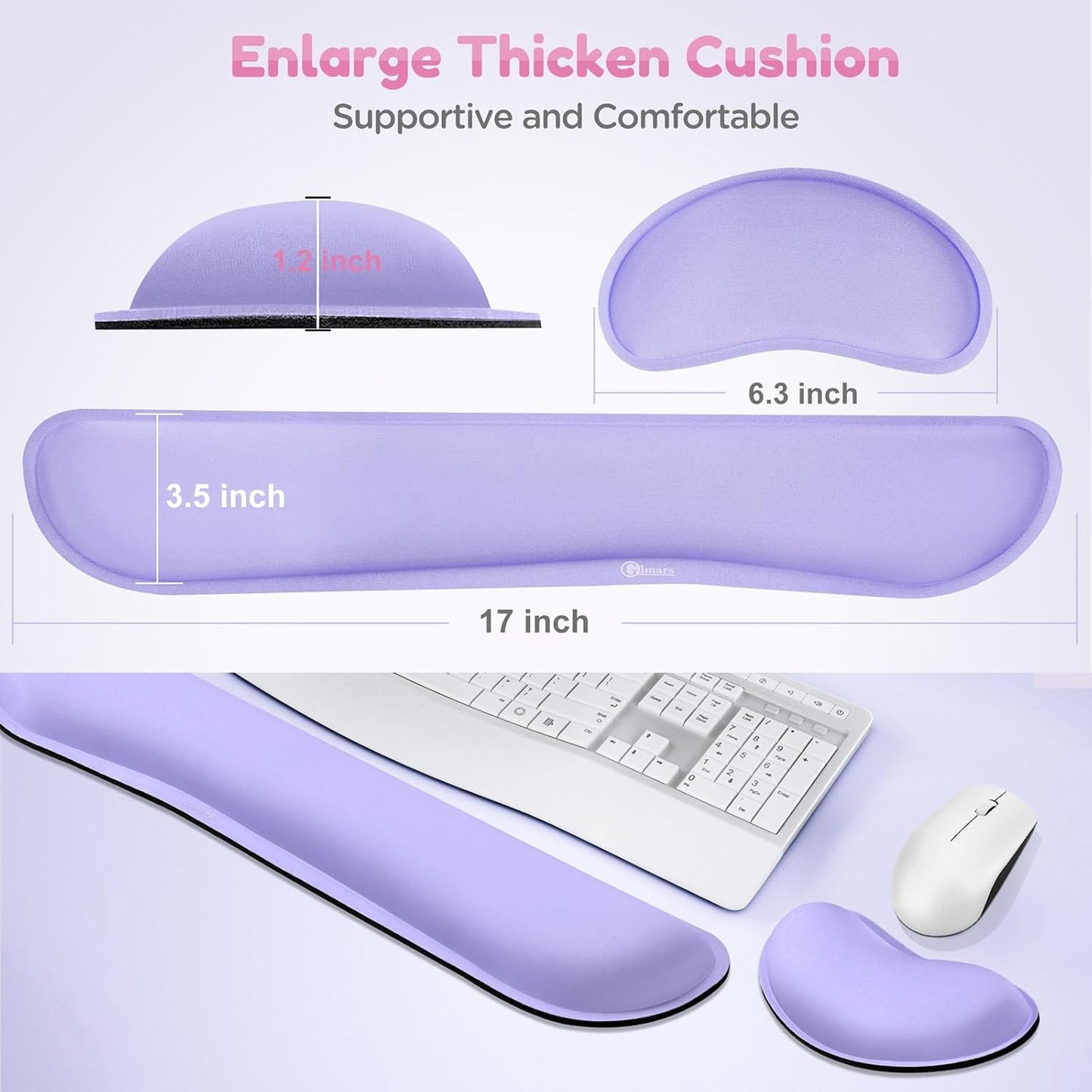 Gimars Upgrade Enlarge Silky and Superfine Fabric Gel Memory Foam Keyboard Wrist Rest Set, Ergonomic Keyboard Mouse Wrist Support for Typing Pain Relief, Comfort for Office, Gaming, Computer