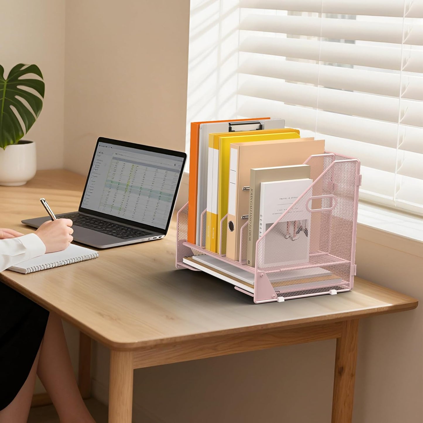 Desk File Folder Holder Organizer-5 Vertical Compartments Racks and Paper Letter Tray,Mesh Magazine File Holder Sorter,Desktop Accessories & Workspace Organizers for Home,Office,School-Black
