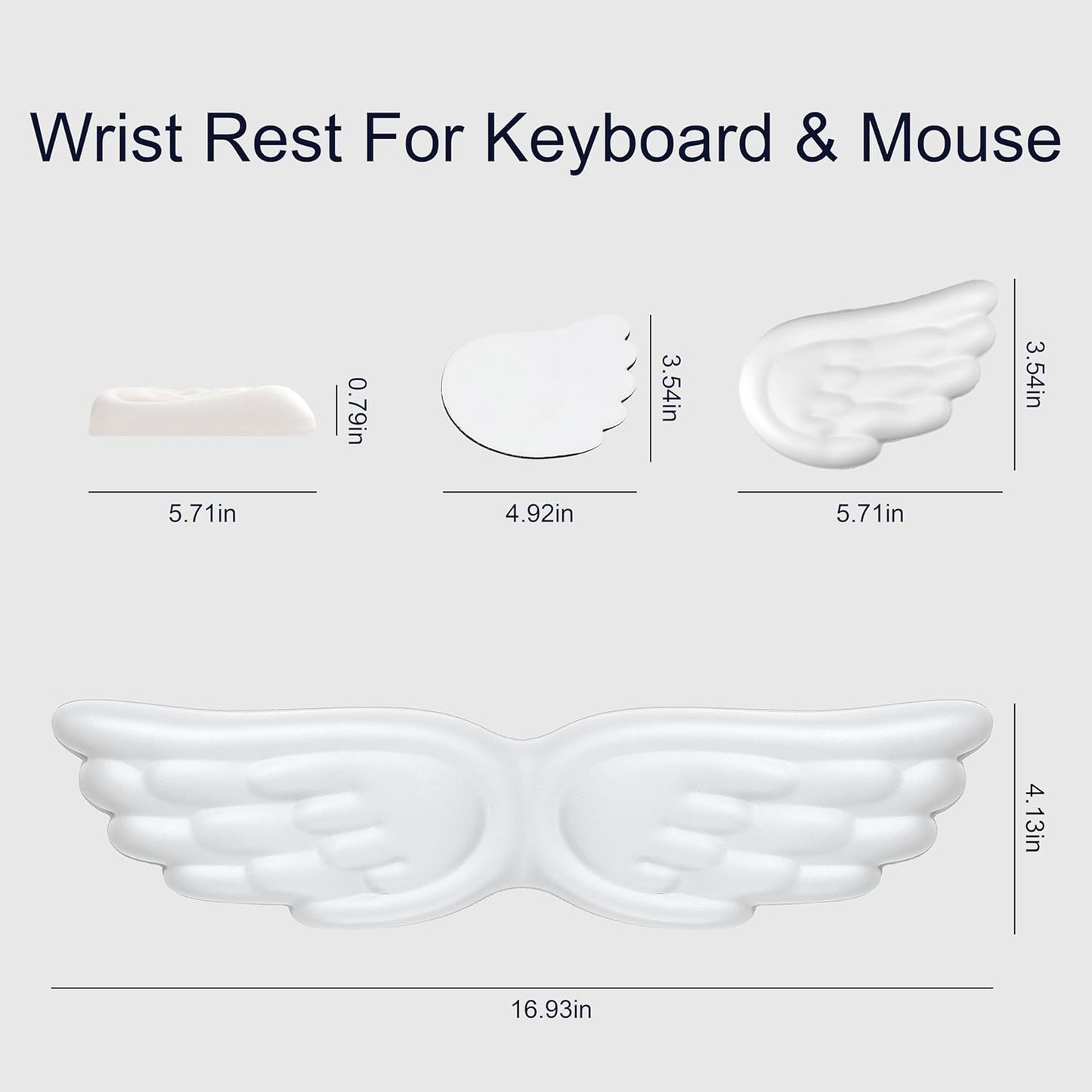 Angel Wing Wrist Rest,Cute Wrist Rest for Keyboard and Mouse,Hand Rests Set Include Ergonomic Keyboard & Mouse Hand Rest and Coaster,Filled Resilient Memory Foam,for Work,Study,Gaming (White)