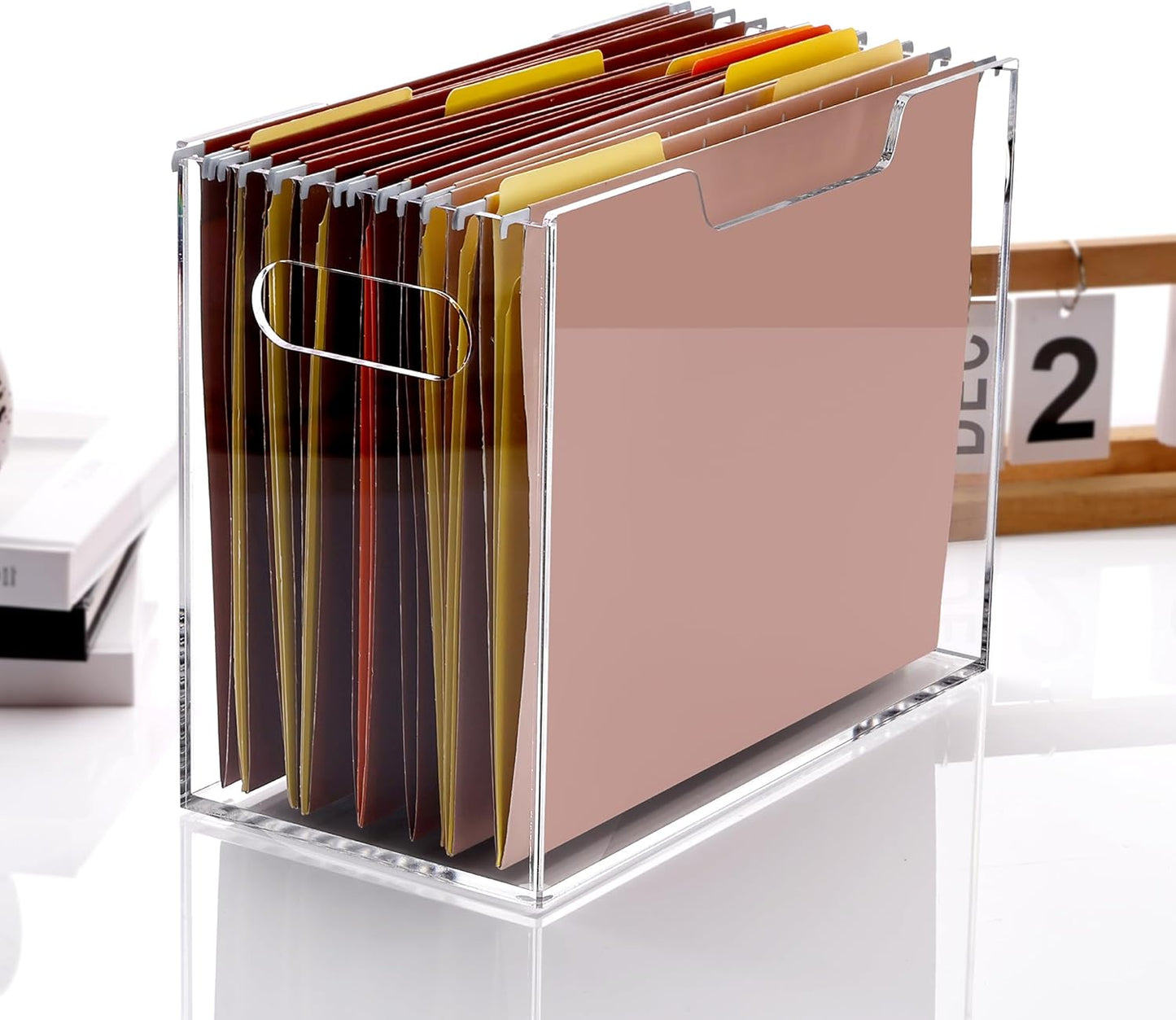 Acrylic File Folder Organizer, Clear Hanging File Organizer Box for Letter Size, Desktop File Holder with Handles, Slim Filing Storage Box for Desk Office Home Work -1 Pack