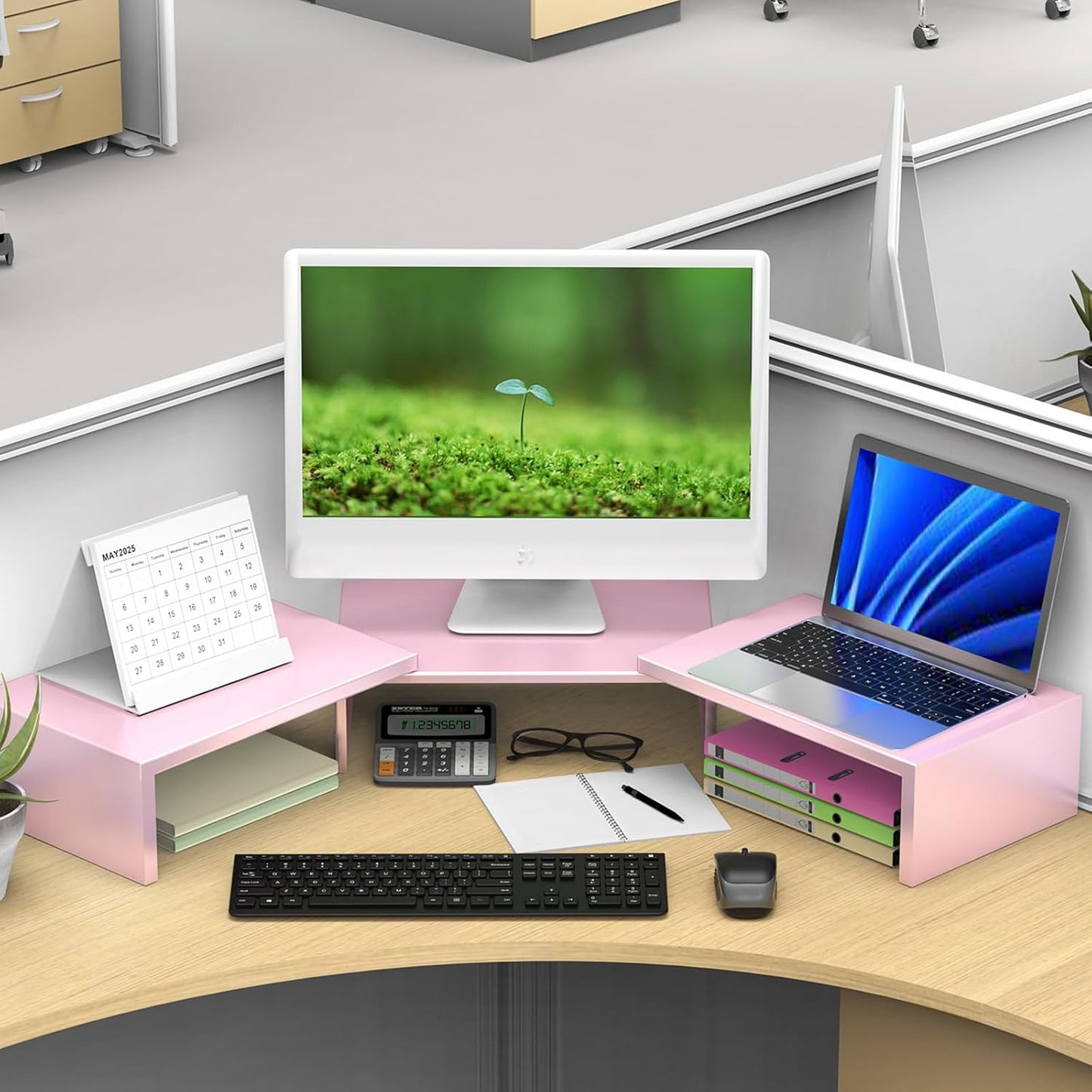 Desk Organizers and Accessories, Dual Monitor Stand Riser, Monitor Desk Shelf for Desktop Organization (Black)