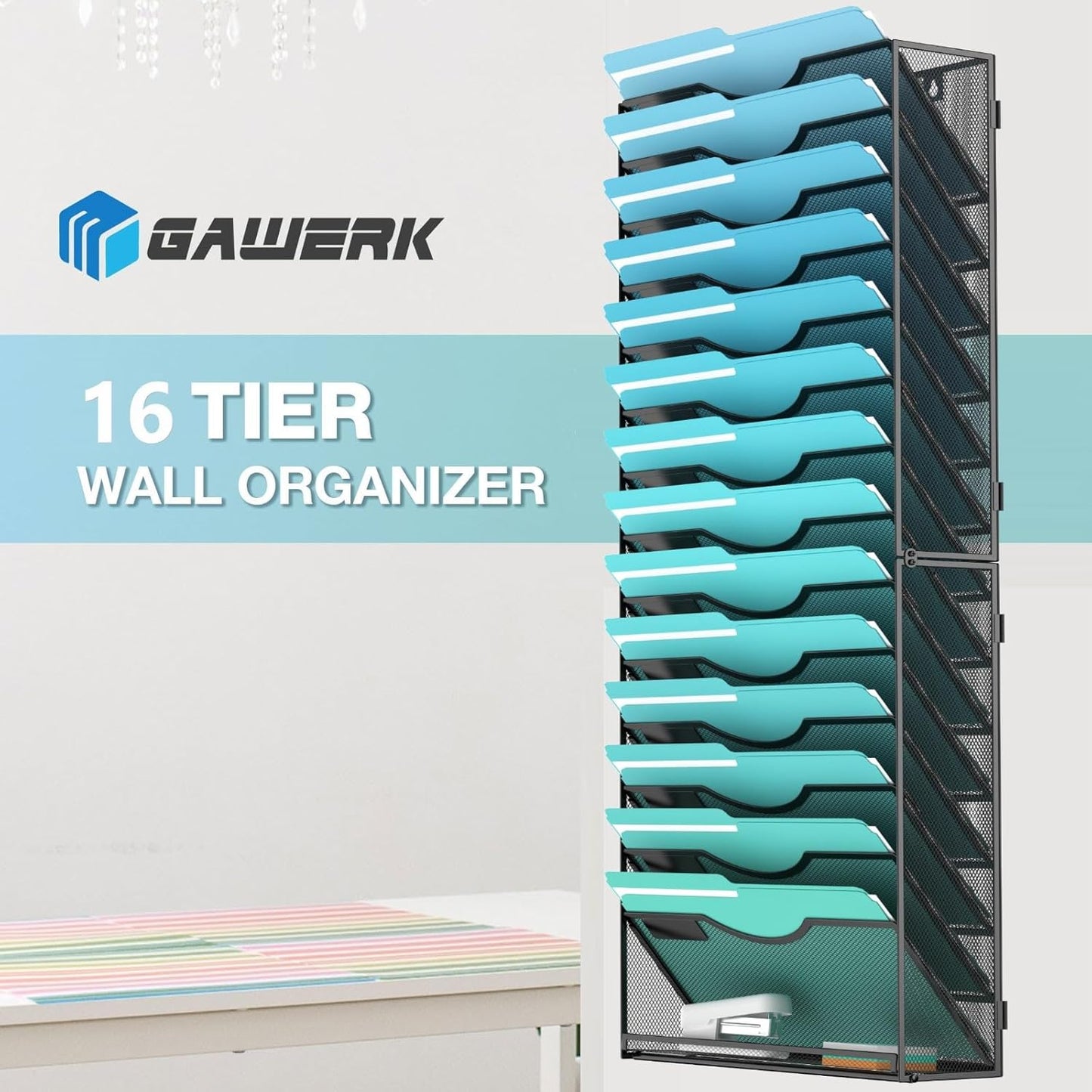 Gawerk 5 Tier Hanging Wall File Organizer, Mesh Mail Paper Orgnization Hanging File Folder Holder for Home Office, Black