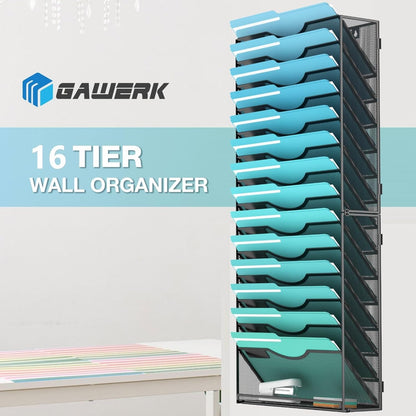 Gawerk 5 Tier Hanging Wall File Organizer, Mesh Mail Paper Orgnization Hanging File Folder Holder for Home Office, Black