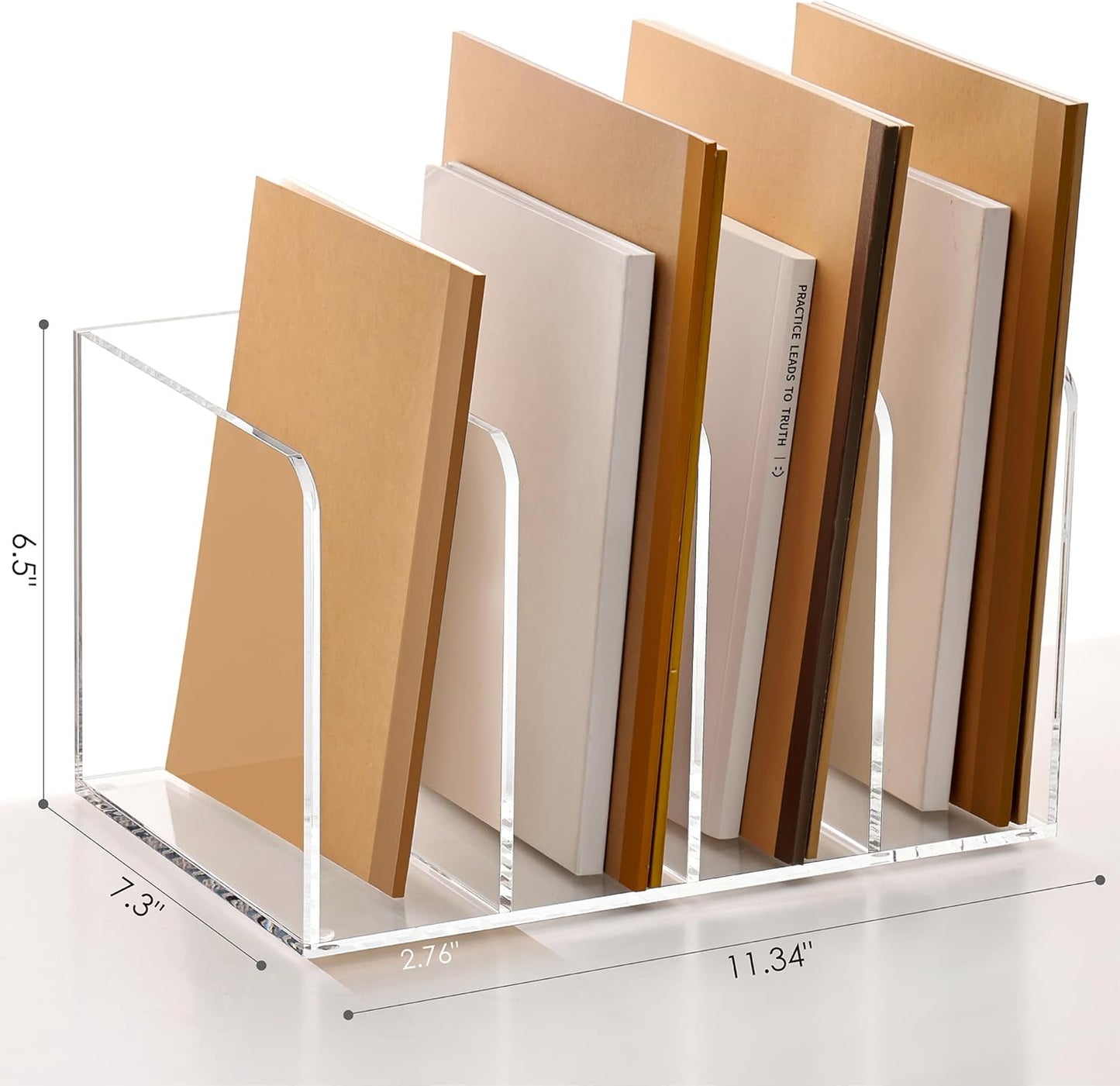 SANRUI Acrylic Desk Magazine File Holder, Clear Desk Organizer with 4 Vertical Compartments, Workspace Document Sorter for Documents, Tablet, Magazines, Books & Accessories