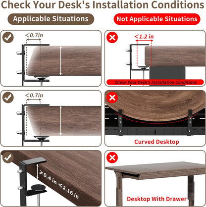 Under Desk Cable Management Tray, Expandable 25.2"–38.6" Heavy Duty Carbon Steel with Clamp, Hidden Cord Organizer for Desk, Home Office & Standing Desk, No Drill Installation, Black