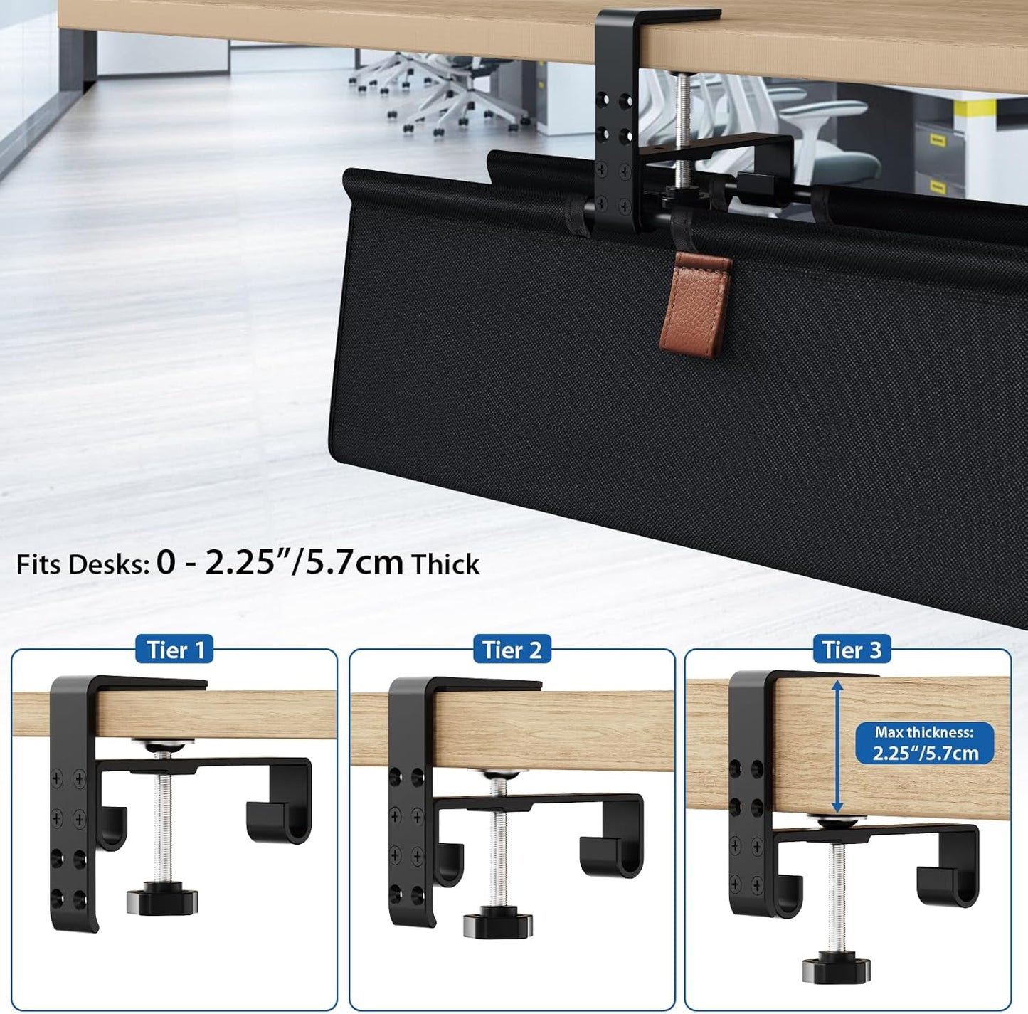 Zilink No Drill Under Desk Cable Management Tray 30" Cord Organizer for Table Clamp/Screw Mount Desk Cable Management Sturdy Waterproof Fabric Cord Hiders for Office, Home