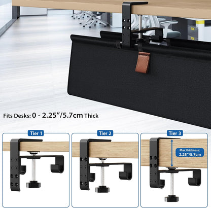 Zilink No Drill Under Desk Cable Management Tray 30" Cord Organizer for Table Clamp/Screw Mount Desk Cable Management Sturdy Waterproof Fabric Cord Hiders for Office, Home