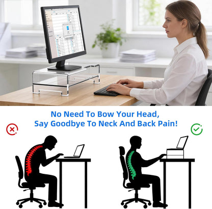 Acrylic Monitor Stand Riser Acrylic Laptop Stand for Desk Clear Computer Monitor Stand for Desk Accessories White Aesthetic Decorations for Office Home iMac Organizer