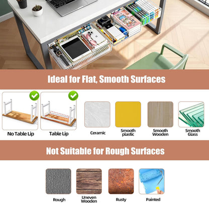 TooCust 3 Pack Under Desk Drawer Slide Out Storage Organizer, Clear White 3 Sizes (S/M/L), Dual-Mount Hidden Table Tray for Tablets, Planners & Office Supplies