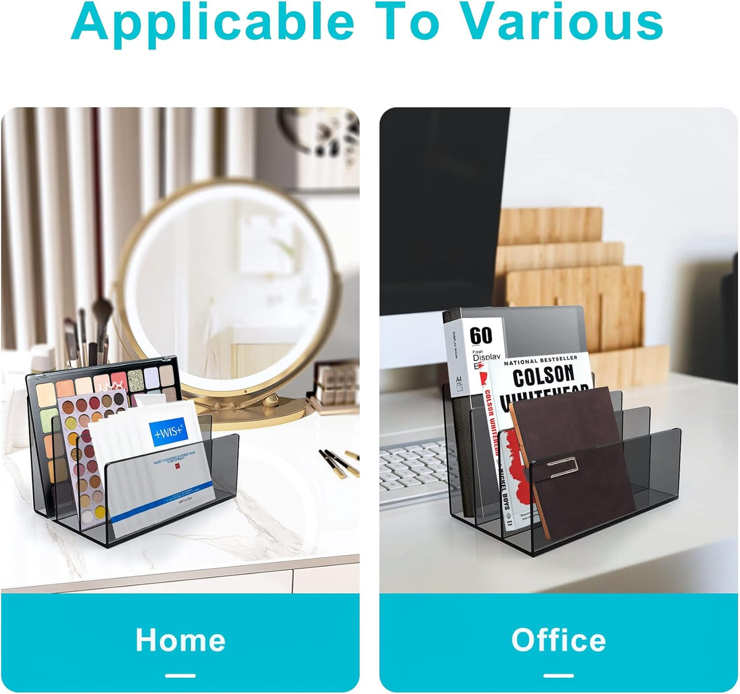 Boloyo Acrylic File Holder,1PC 2 Sections Clear File Organizer Mail Letter Sorter Desktop Folder Holder for Home Office School Envelope Bill Filling Paper Document