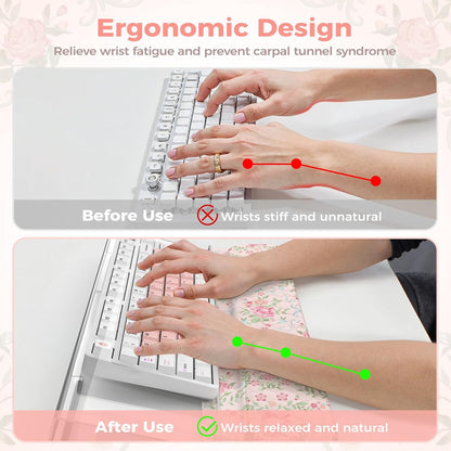 2 in 1 Keyboard Stand for Desktop, Floral Wrist Support for Keyboards, Anti-Fatigue Memory Foam Wrist Rest for Computer, 3-Angle Adjustable Keyboard Riser for Office Home (Pink Bow)