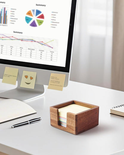 Acacia Wood Desk Organizer Set with Sticky Note Holder, Pencil Pen Cup & Paper Clip Storage, Office Desk Accessories for Marker Craft (Set of 3)