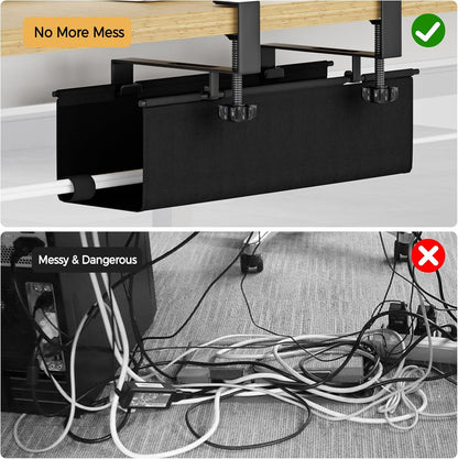 Under Desk Cable Management Tray 27.2" - No Drill Computer Wire Organizer Cable Tray, Cord Hider Clamp Mount with 16X Cable Ties PC Cables Management Cord Holder for Office/Home (Upgrade Fabric,White)