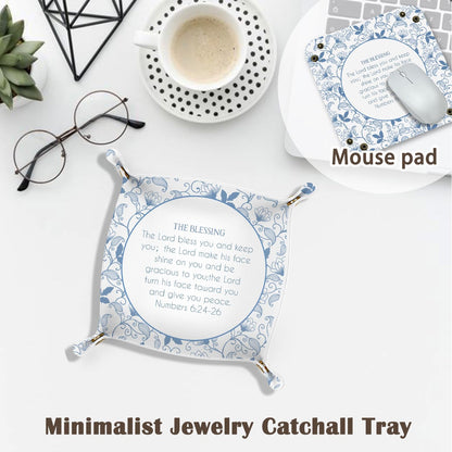 Inspirational Gifts for Women Jewelry Valet Tray, Motivational Positive Affirmations Gifts for Women, Blue Retro Nightstand Desk Accessories PU Leather Tray Organizer for Jewelry Rings Watches