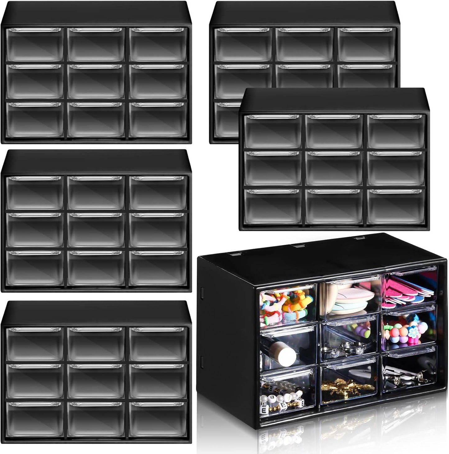 Amyhill 6 Pcs Mini Drawer Organizer Small Organizer with 9 Drawers Plastic Desktop Craft Storage Box for Office Home Room Jewelry Cosmetics Collection(White)
