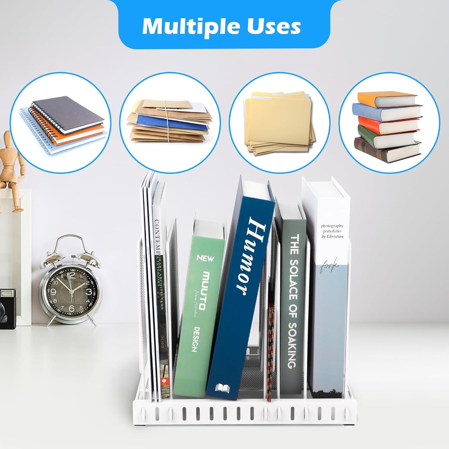 EASEPRES 5 Section Vertical Metal Mesh Desk File Organizer, Spacing Adjustable Upright Desktop Paper Mail Document Magazine Sorter Folder Holder for Workspace Office School Home, Black