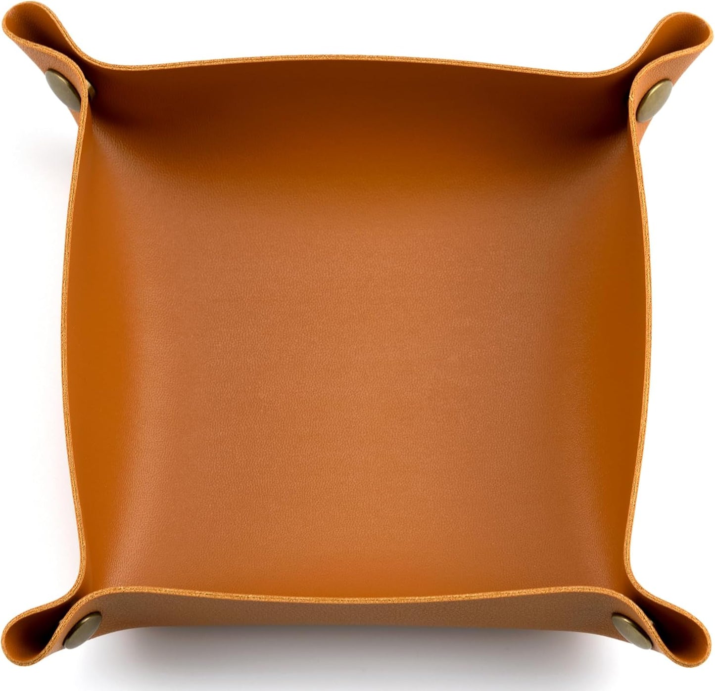 IFAMIO Decorative Foldable Valet Tray Artificial Leather Catchall Holder Small Desk Table Organizer Tray for Jewelry, Keys, Watches, Coins (Orange)