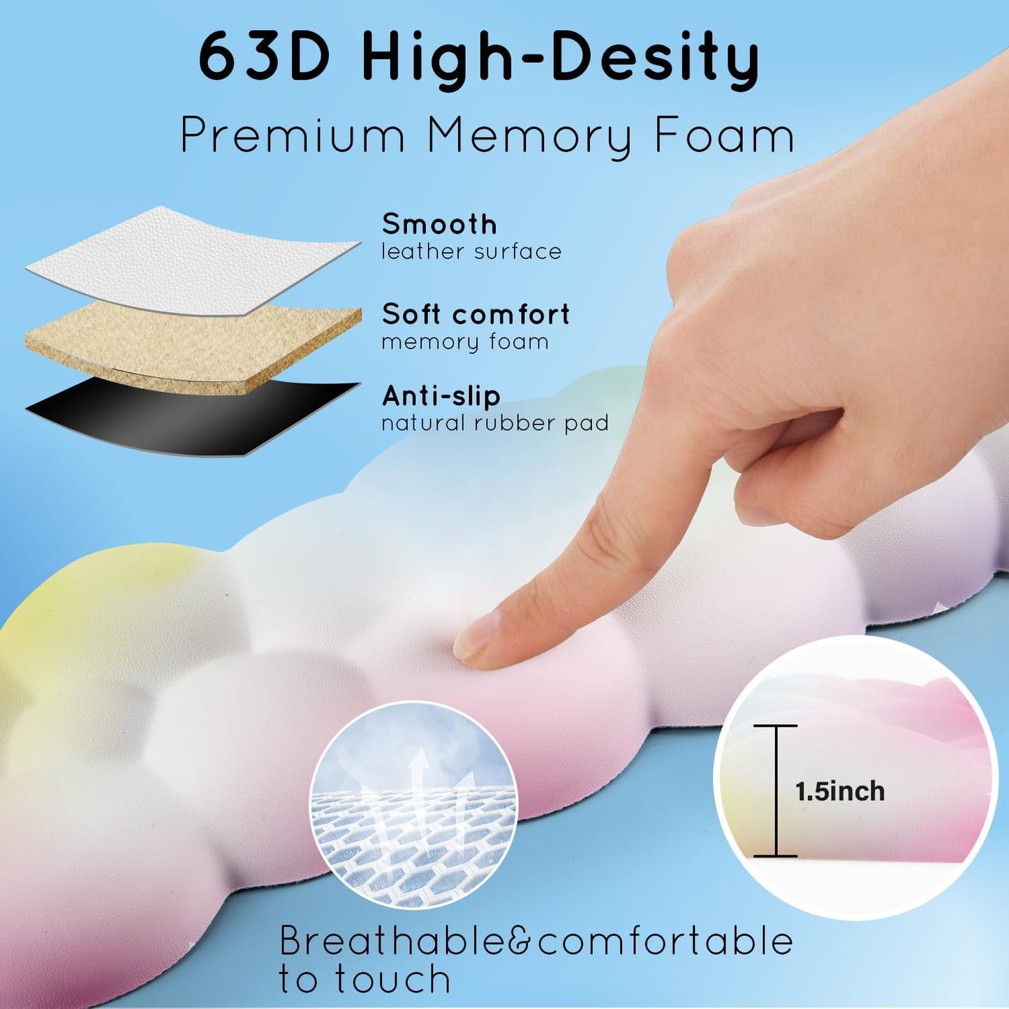 Cloud Wrist Rest for Computer Keyboard Arm Wrist Rest with Non-Slip Base Extended Wrist Rest Ergonomic Memory Foam for Keyboard and Mouse Typing Pain Relief, Office, Gaming, Computer