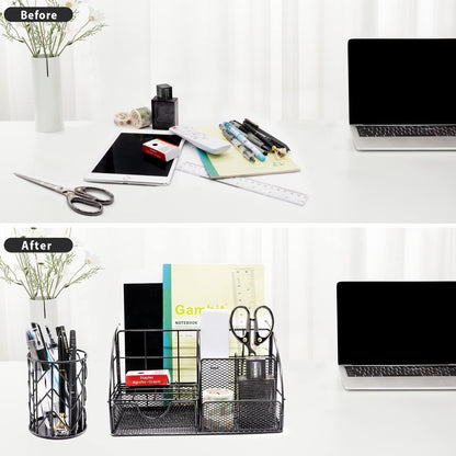 KAAKOW Gold Desk Organizers and Accessories Office Supplies Set Stapler, Pen Holder, Phone Holder, Scissors, Pen, Ruler, 30 Paper Clips, 22 Binder Clip, 20 Tacks and 1000pcs Staples (Gold)