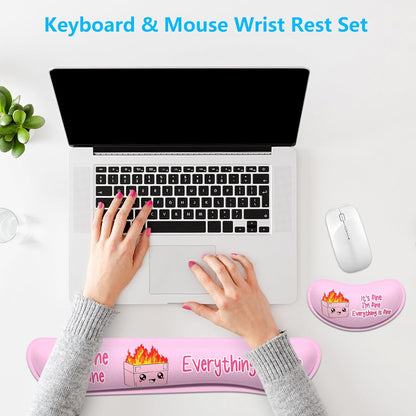Dapesuom Enlarge Keyboard Wrist Rest, Memory Foam Wrist Cushion for Desk Mats Support, Cute Pain Relief Keyboard Mouse Pad Rests Set with Non-Slip Base for Gaming Laptop Office Computer, Green Leaf