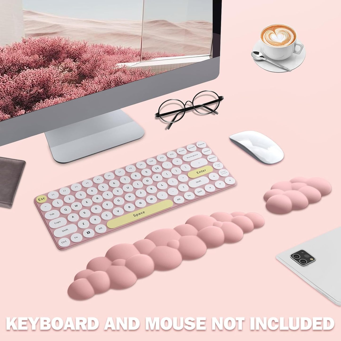Keyboard Wrist Rest Pad Set, Leaf Shape PU Leather Memory Foam Wrist Cushion Support,Mouse Wrist Rest Pad,Non-Slip Wrist Support for Easy Typing Pain Relief, Green Leaf