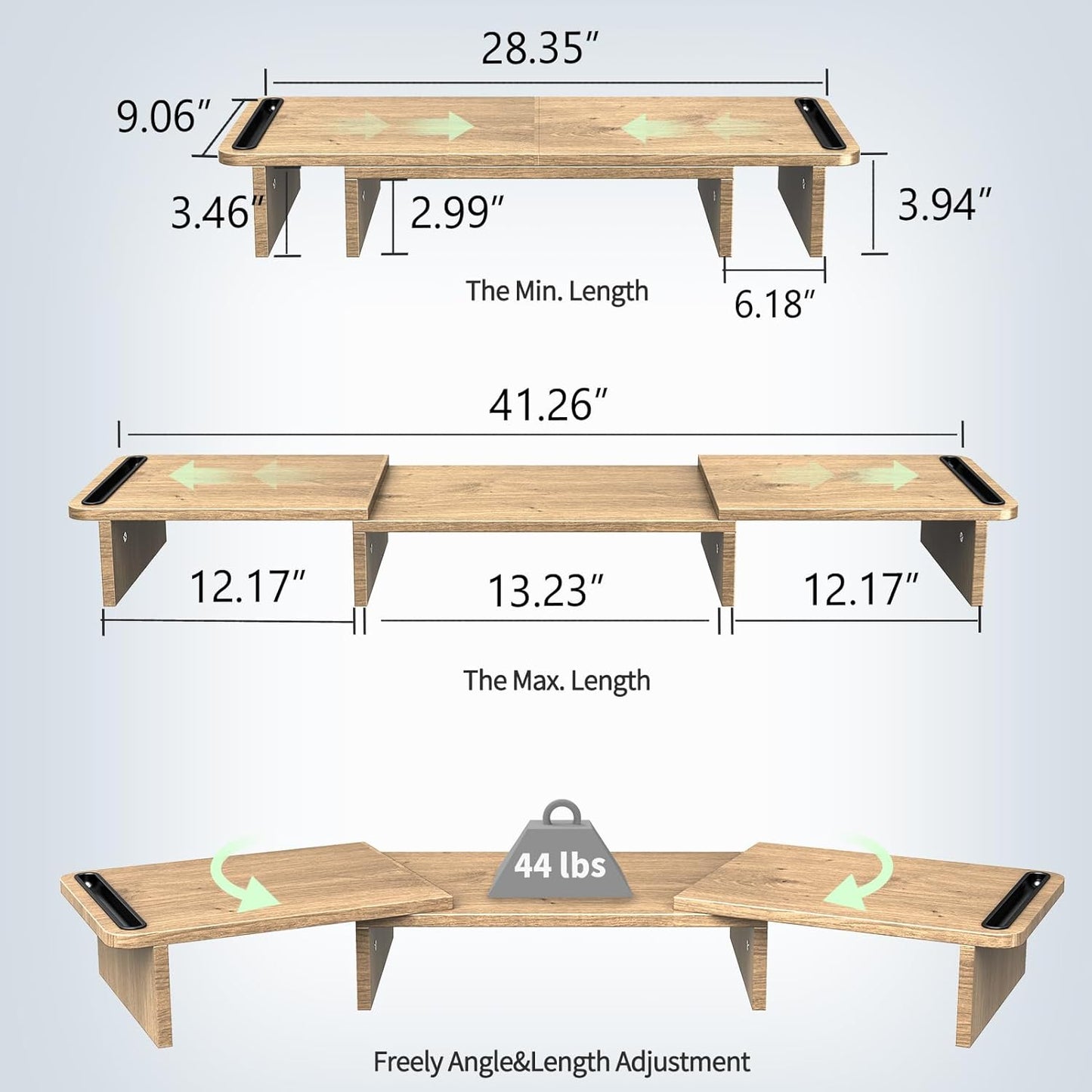 Zimilar Dual Monitor Stand Riser, Monitor Stand with Adjustable Length and Angle, Wood Monitor stand for desk, Monitor Riser for 2 monitors with Storage Space(Rust Brown Large)