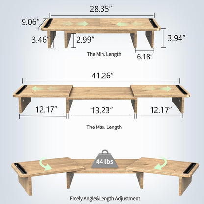 Zimilar Dual Monitor Stand Riser, Monitor Stand with Adjustable Length and Angle, Wood Monitor stand for desk, Monitor Riser for 2 monitors with Storage Space(Rust Brown Large)
