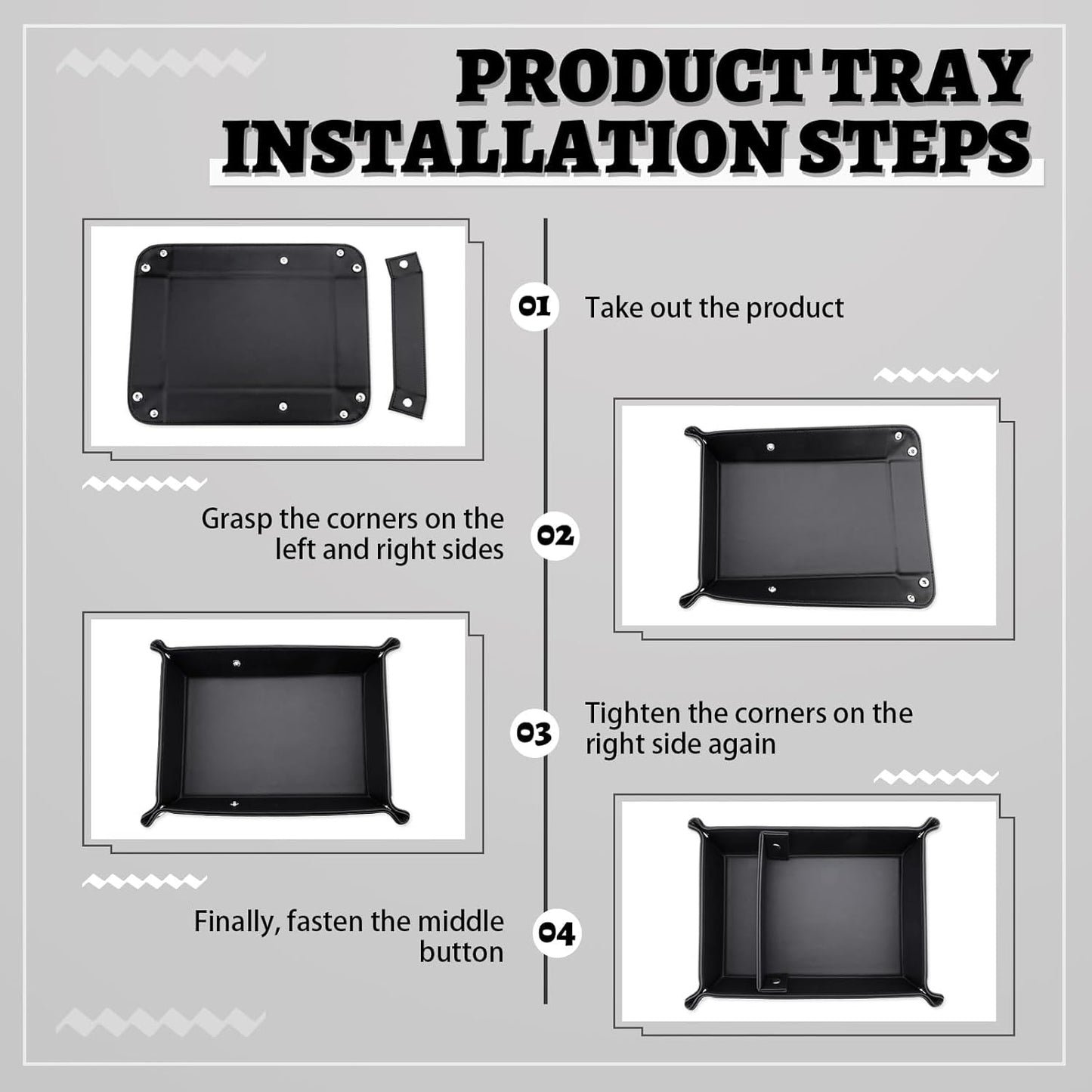 Leather Valet Tray for Men, 2 Compartments Key Tray Nightstand Organizer Vanity Tray Bedside Caddy Entryway Table Catchall Tray for Wallet, Watch, Phone, Coin, Jewelry, Black