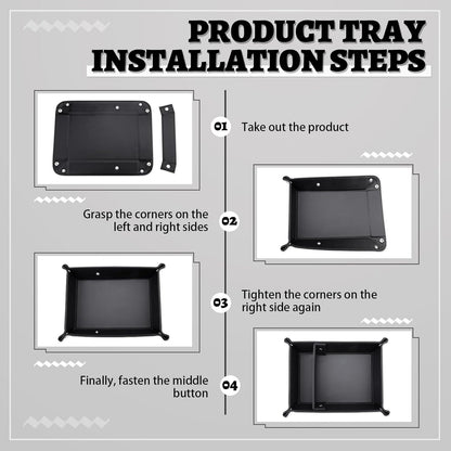 Leather Valet Tray for Men, 2 Compartments Key Tray Nightstand Organizer Vanity Tray Bedside Caddy Entryway Table Catchall Tray for Wallet, Watch, Phone, Coin, Jewelry, Black