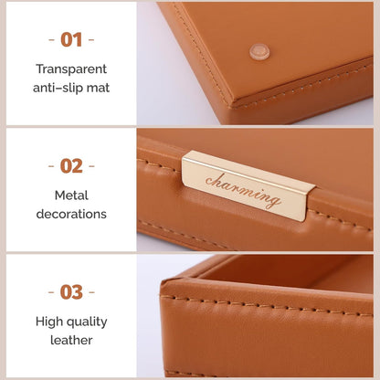 CASEGRACE PU Leather Valet Tray Organizer Jewelry Decorative Dish for Wallet, Key,Watch, Coin Change, Phone Perfume Cosmetic Dressing Table Living Room Entryway Table Catchall Tray (Brown)