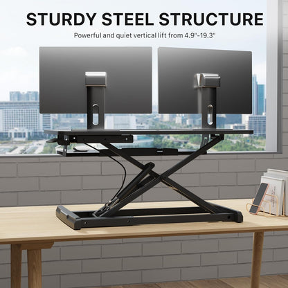 JOY worker Standing Desk Converter, 32" Wide Height Adjustable Sit Stand Up Desk Riser with Keyboard Tray, Desktop Workstation Riser for Home Office Computer Laptop, Particle Board, White