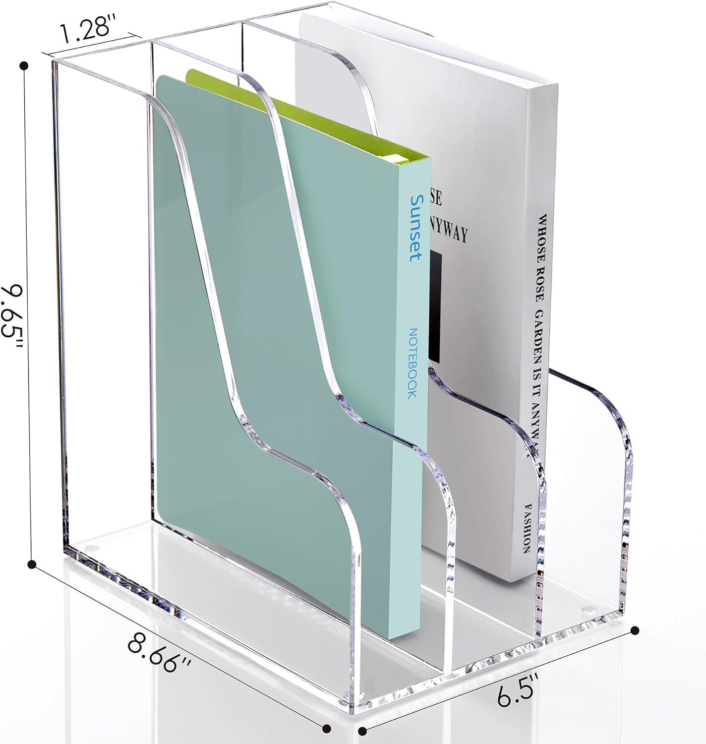 SANRUI Acrylic Magazine Holder Desk Organizer Workspace Sorters，Clear Bookend File Sorter Holder，Folder Rack, Office Accessories Organization Storage with 3 Vertical Compartments