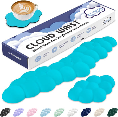 Sushret Cloud Wrist Rest for Keyboard and Mouse, Memory Foam PU Leather Keyboard Wrist Rest with Ergonomic Support, Non-Slip Base, Cute Arm Rest Pad & Palm Cushion, Office Desk Accessory, White