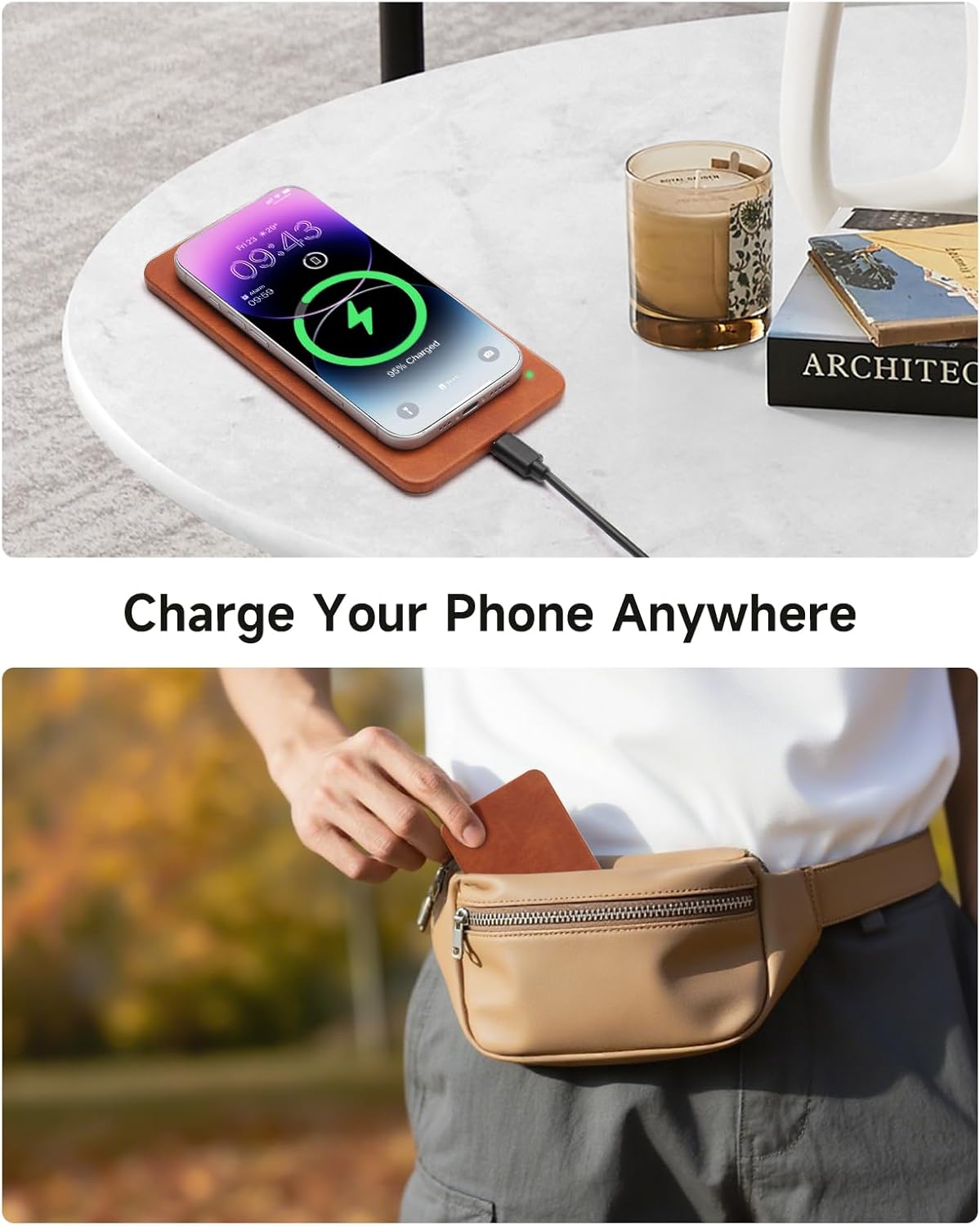 Valet Tray, Built in Wireless Charging Pad, Nightstand Organizer, Dresser Organizer, Mens Jewelry Box, Valet Charging Station, Faux Leather Valet Tray for Men and Women, (Black)