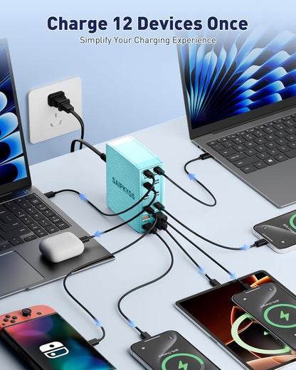 USB Charging Station (900W),12-Port USB C Charger Block with Dual 100W PD USB-C Fast Charging Station Hub for MacBook Pro/Air/All iPad Phone 17/16 15/14/13/Pro Max/Samsung Galaxy Note (Black)