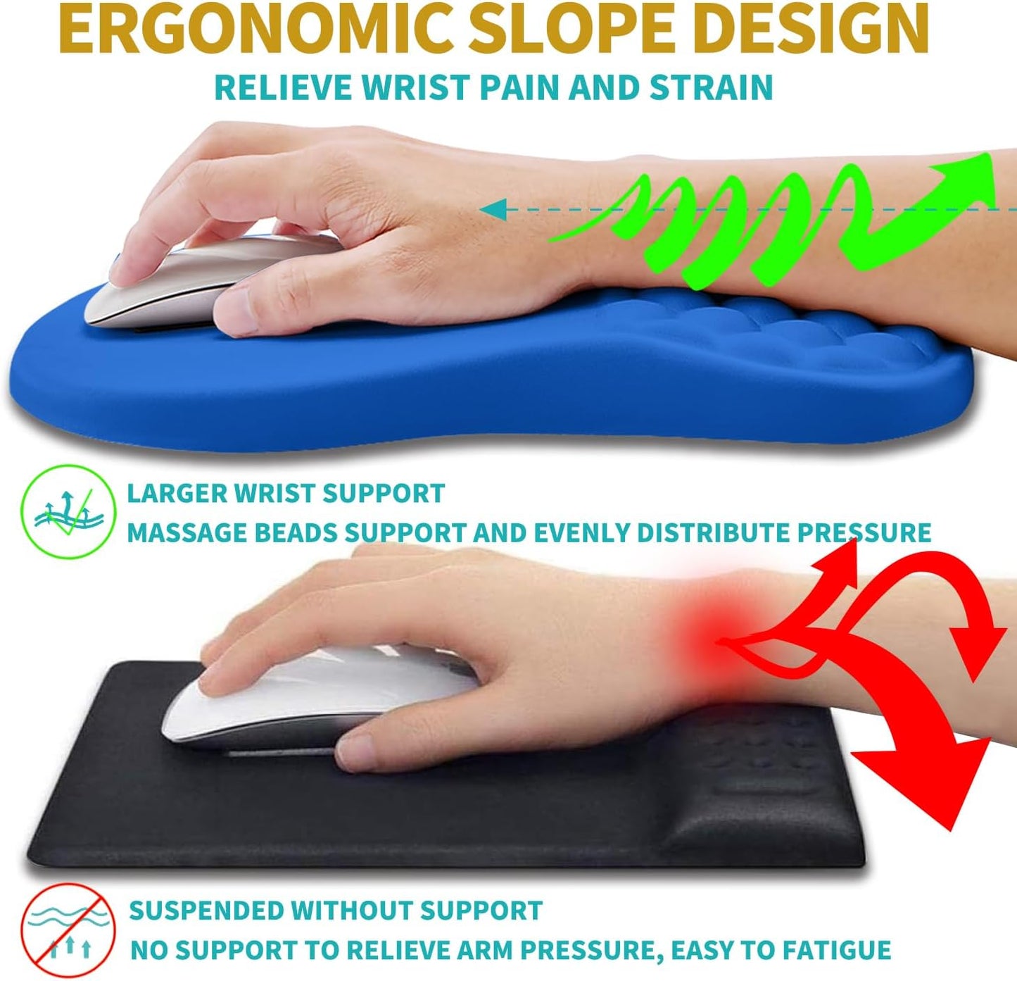 Hokafenle 2 in 1 Ergonomic Mouse Pad Wrist Support & Wrist Rest for Computer Keyboard Set, with Relieve Carpal Tunnel Pain Massage Bulge and Full Memory Gel Design (2In1 Set, Light Green)