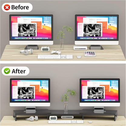 Pholiten Monitor Stand Riser, Desktop Stand, Computer Stand, Ergonomic Design, Two-Level Design, Desktop Organization, Keyboard Smartphone Storage, Printer Stand, Display Stand, 16.5 x 9.3 x 5.6
