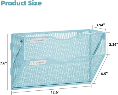 Marbrasse Wall File Holder 2-Tier Hanging Wall File Organizer, Mesh Mail Holder for Papers, Wall Mount File Clipboard & Magazine Organizer Great for Office Home (Black)