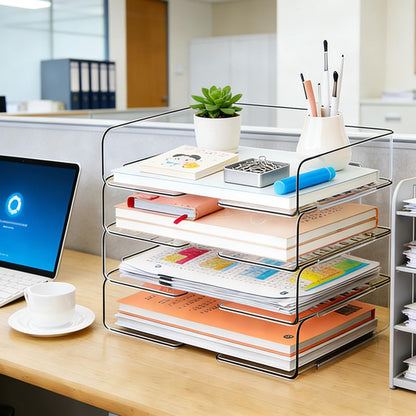 4-Tier Large-Capacity Paper Organizer, File Organizer for Desk, Stackable Paper Tray for Office, Home and School