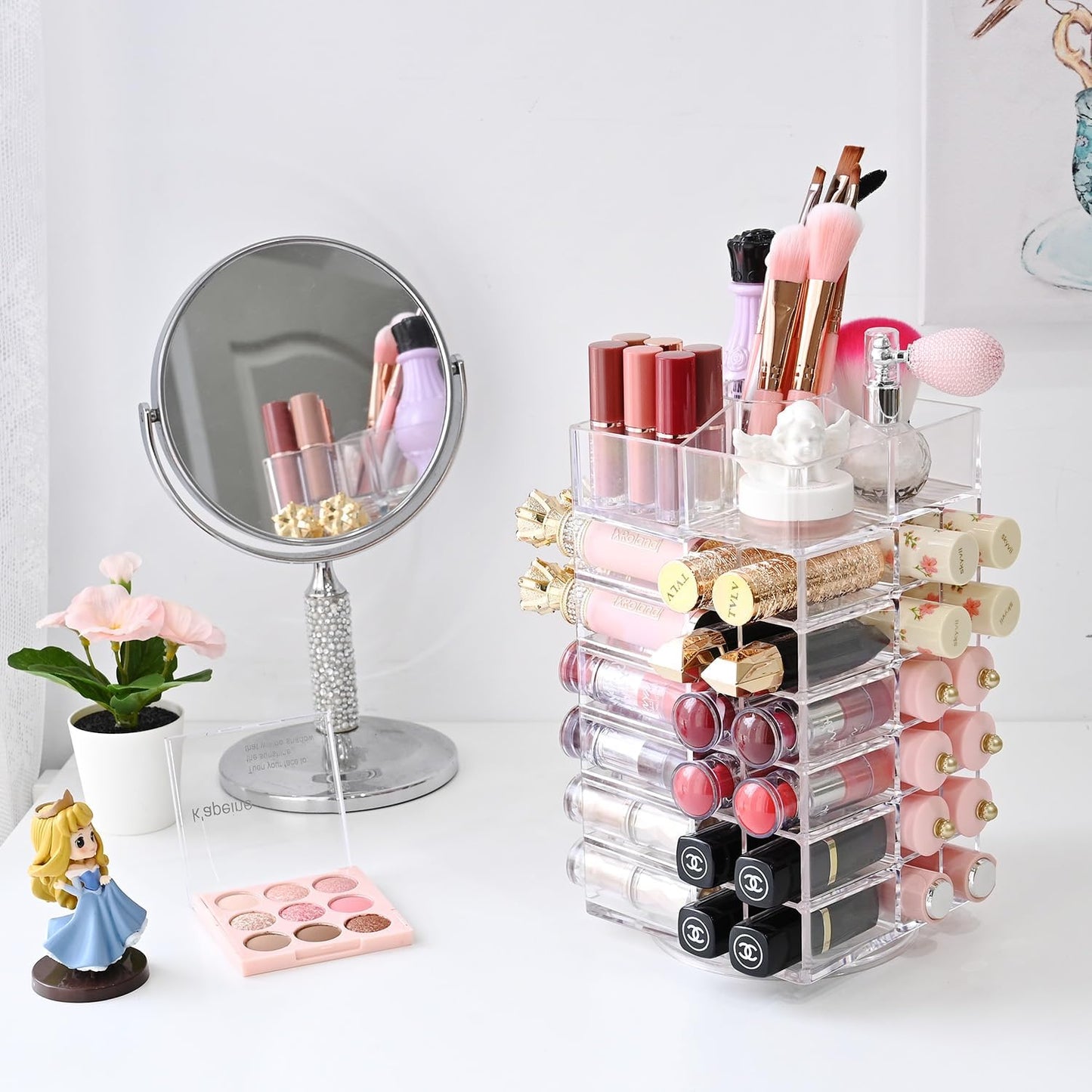 Ikee Design Acrylic Makeup Organizer with 4 Drawers and Removable Top Lipstick Holders, Ideal for Make-up or Accessories,Enhance Your Vanity or Bathroom with Clear Design for Quick Visibility