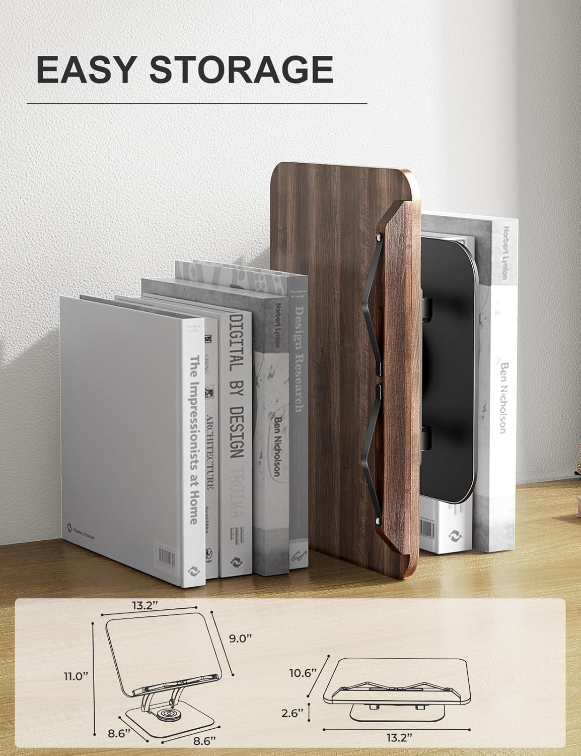 Tounee Book Stand for Reading, Adjustable Book Holder with 360° Swivel Base, Foldable Cookbook Stand Recipe Book Holder with Elastic Page Clips for Music Scores, Recipe, Tablet, Laptop-Gray