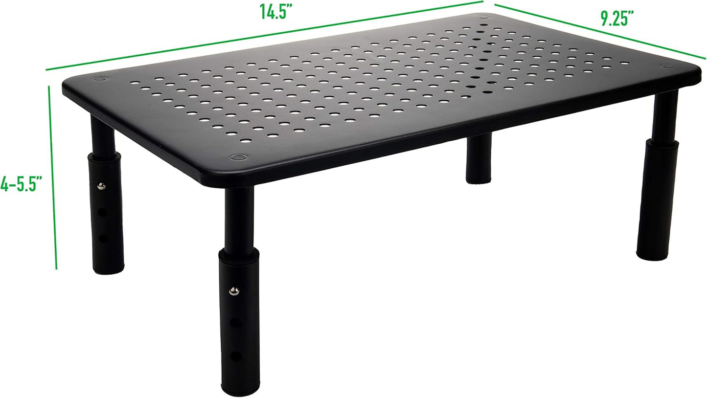 Mind Reader Monitor Stand, Height Adjustable, Ventilated Laptop Riser, Office, Metal, 14.5"L x 9.25"W x 5.5"H, Black