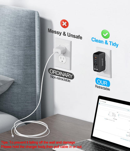 4 in 1 Retractable Wall Charger with Dual Cables,40W Retractable Phone Charger Wall Plug with Dual USB Ports,20W USB C Chargers Block Fast Charging for iPhone 17 16 15 14 13,LG, Galaxy S24 23,Pixel